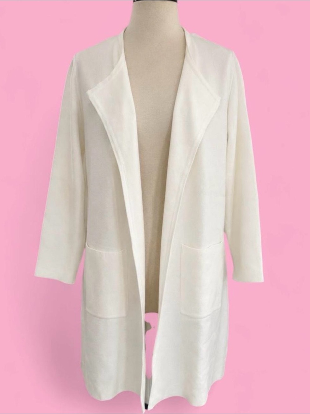 ANRABESS Open Front Knit Longline Cardigan/Coatigan Sweater - White